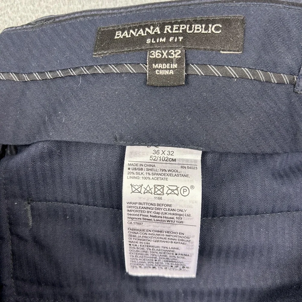 Banana‎ Republic Pants Mens 36x32 Charcoal Pinstripe Slim Fit Marzotto Wool Silk